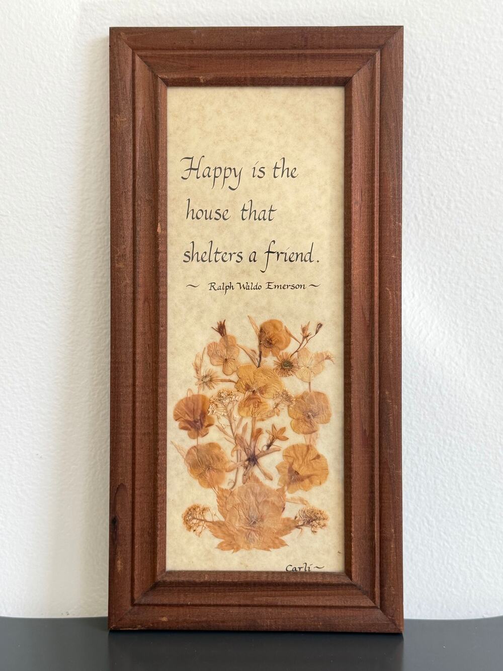 Vintage Pressed Flower Framed Art Ralph Waldo Emerson Quote Wood Wall Hang Carli